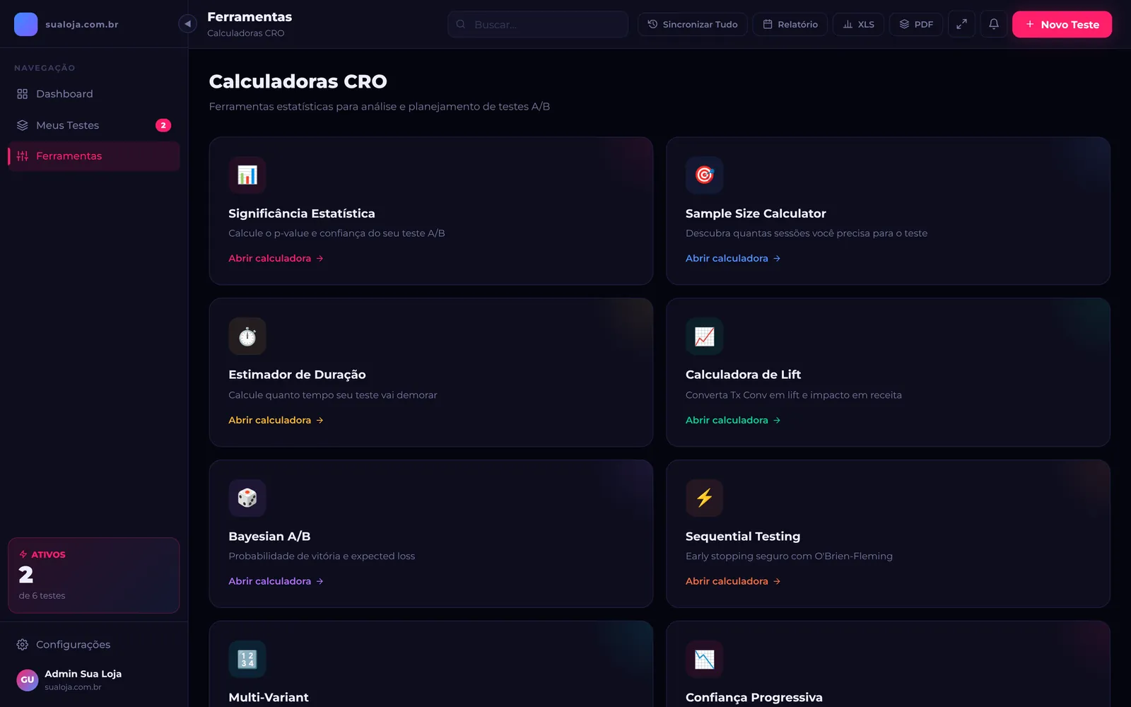 Calculadoras estatísticas de CRO