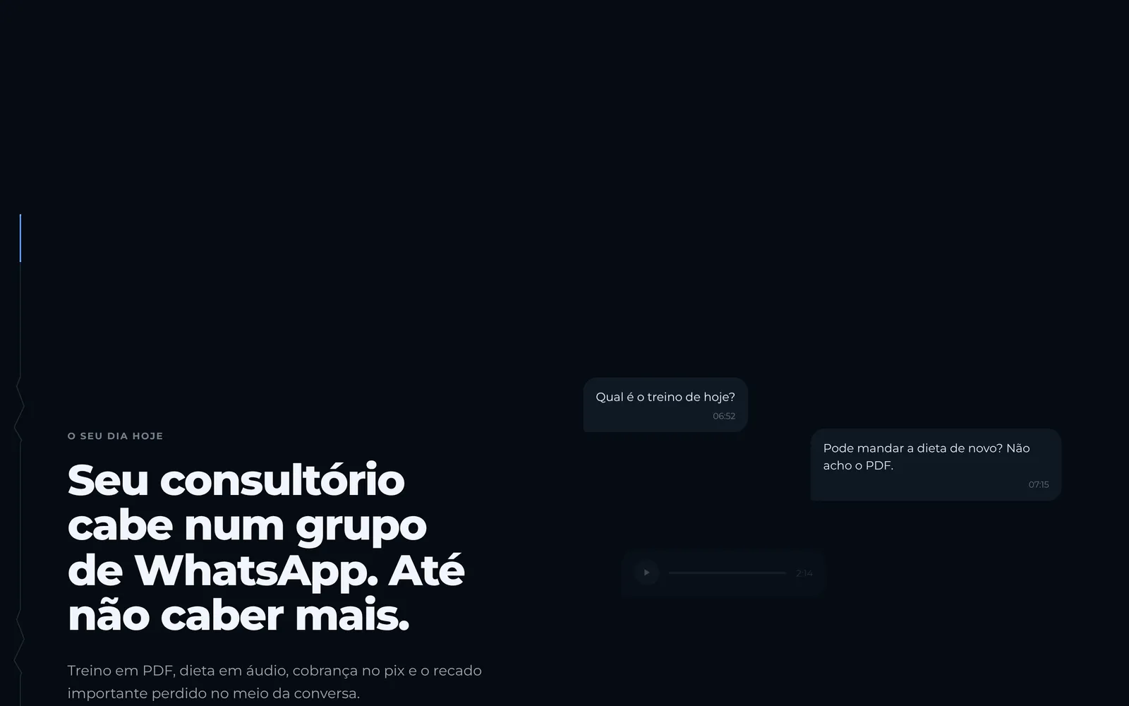 Seção da dor com mensagens de WhatsApp