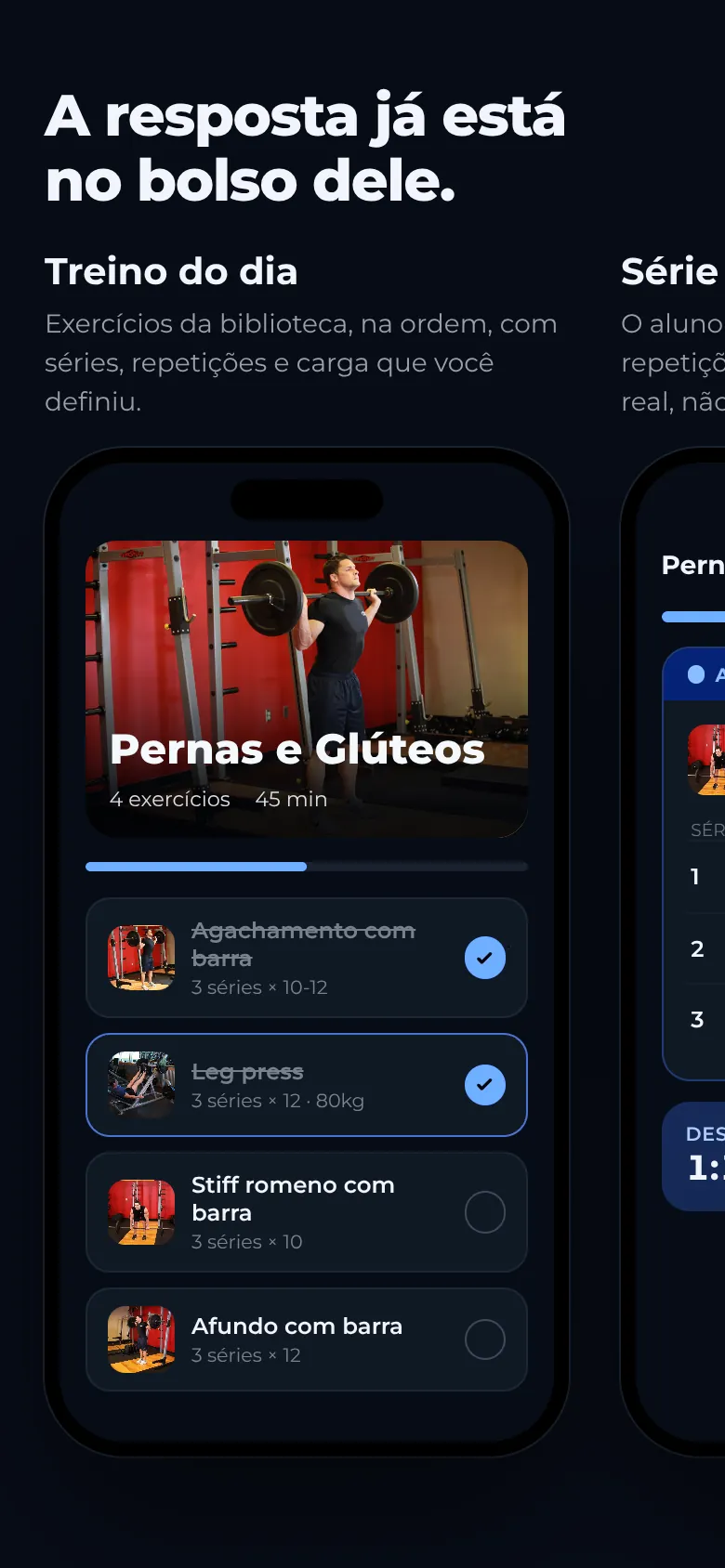 Telas do app na página, no celular