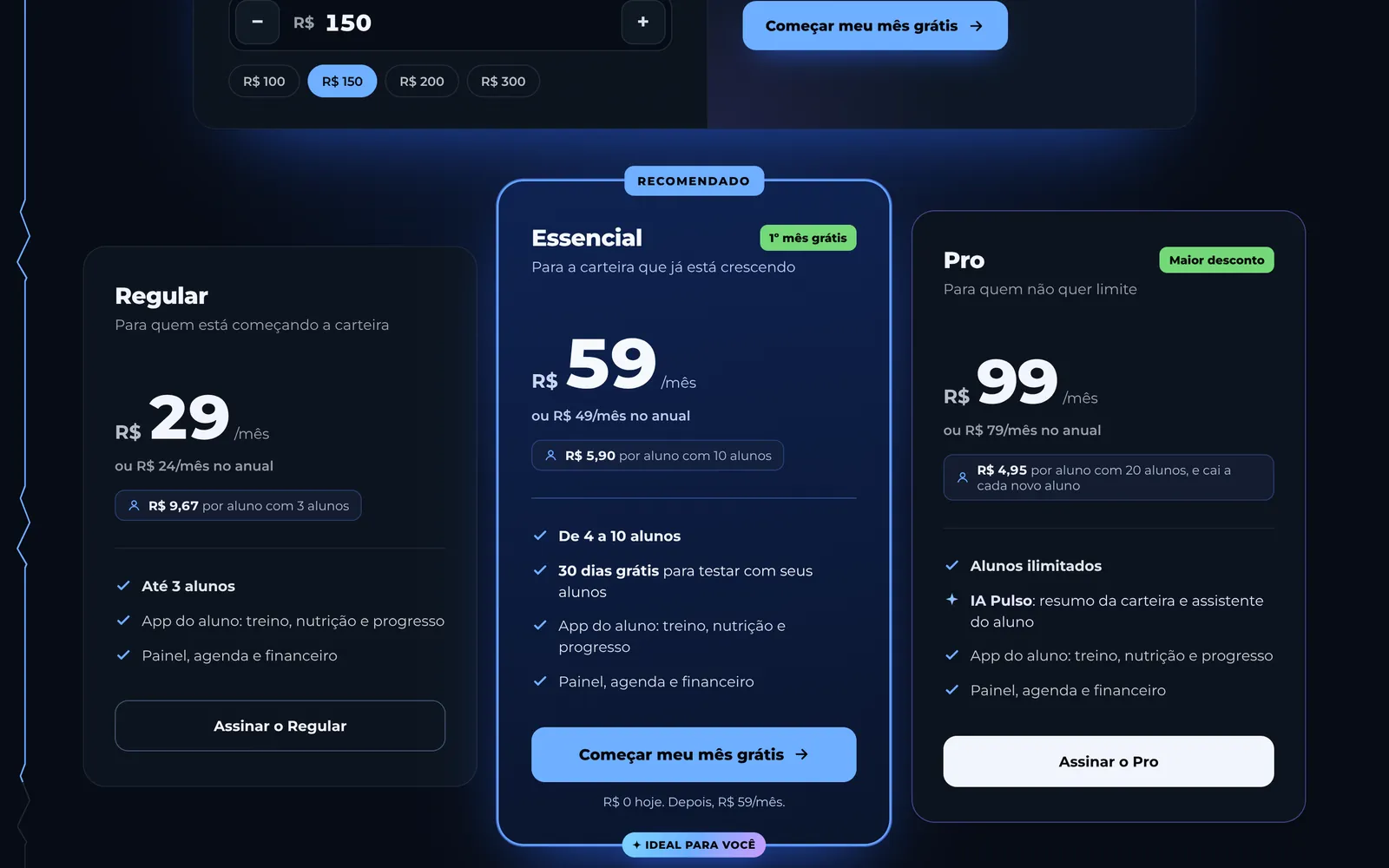 Planos Regular, Essencial e Pro